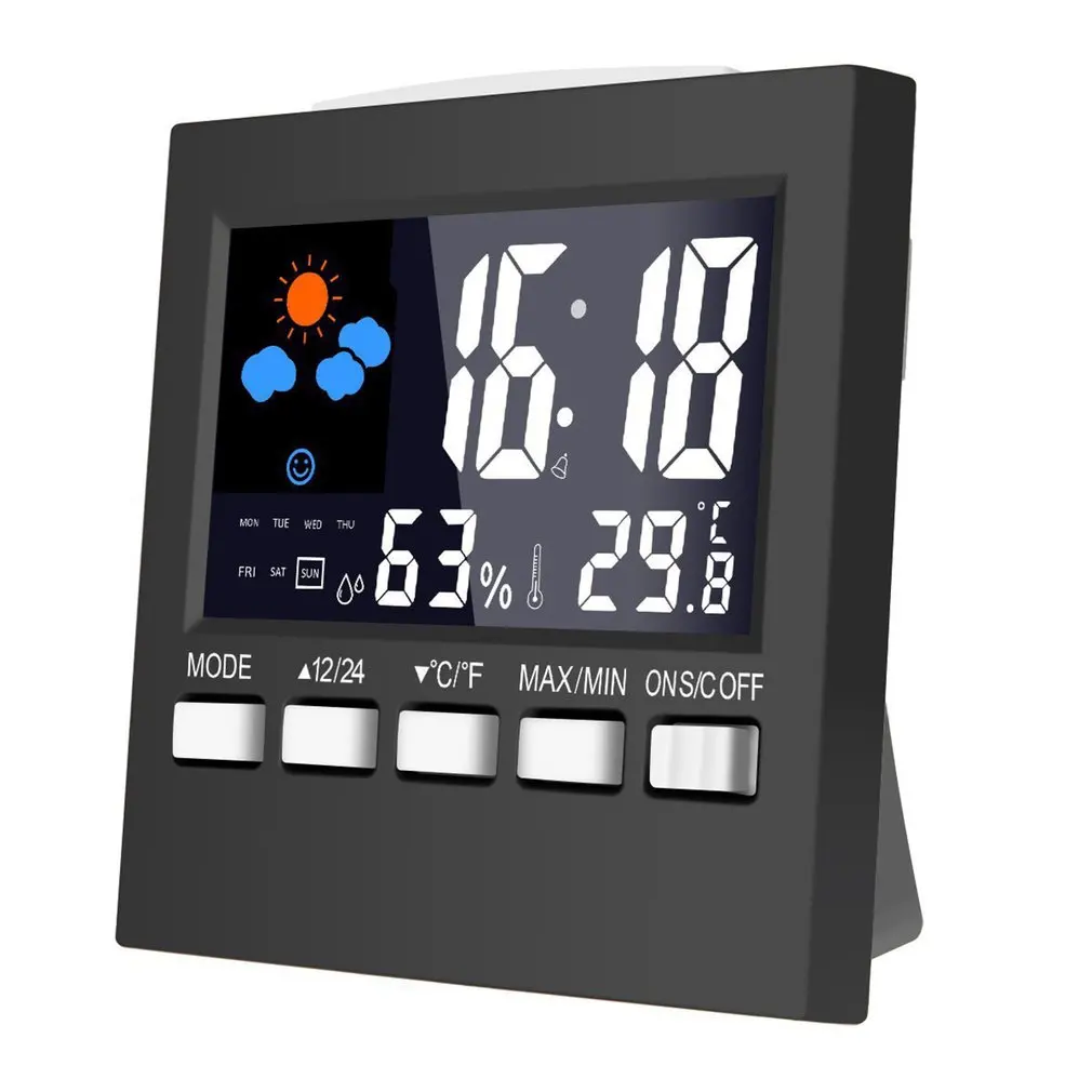 

NEW Weather Clock Color Screen Digital Display Thermometer Humidity Clock Colorful Alarm Calendar Weather Electronic Alarm Clock