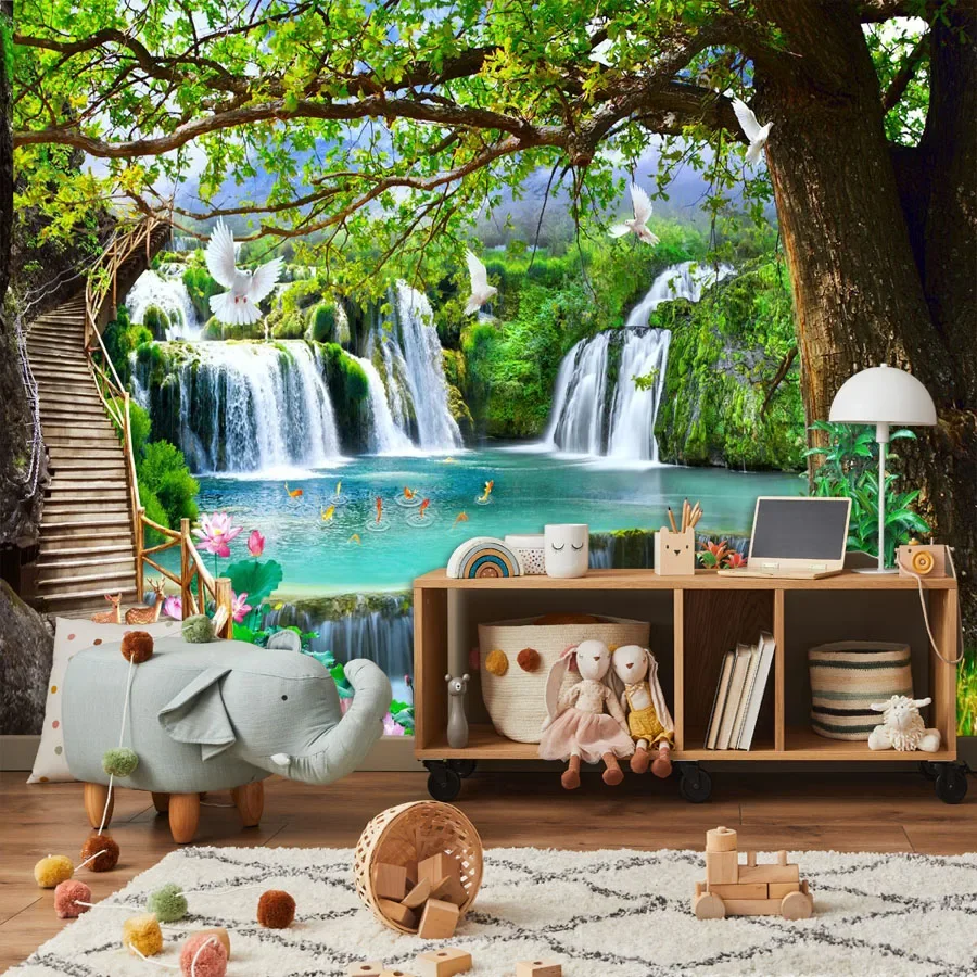Modern Custom Peel and Stick Optional Waterfall Mural Wallpapers for Living  Room Bed Silk Wall Papers Home Decor papel de parede, image size:900x900