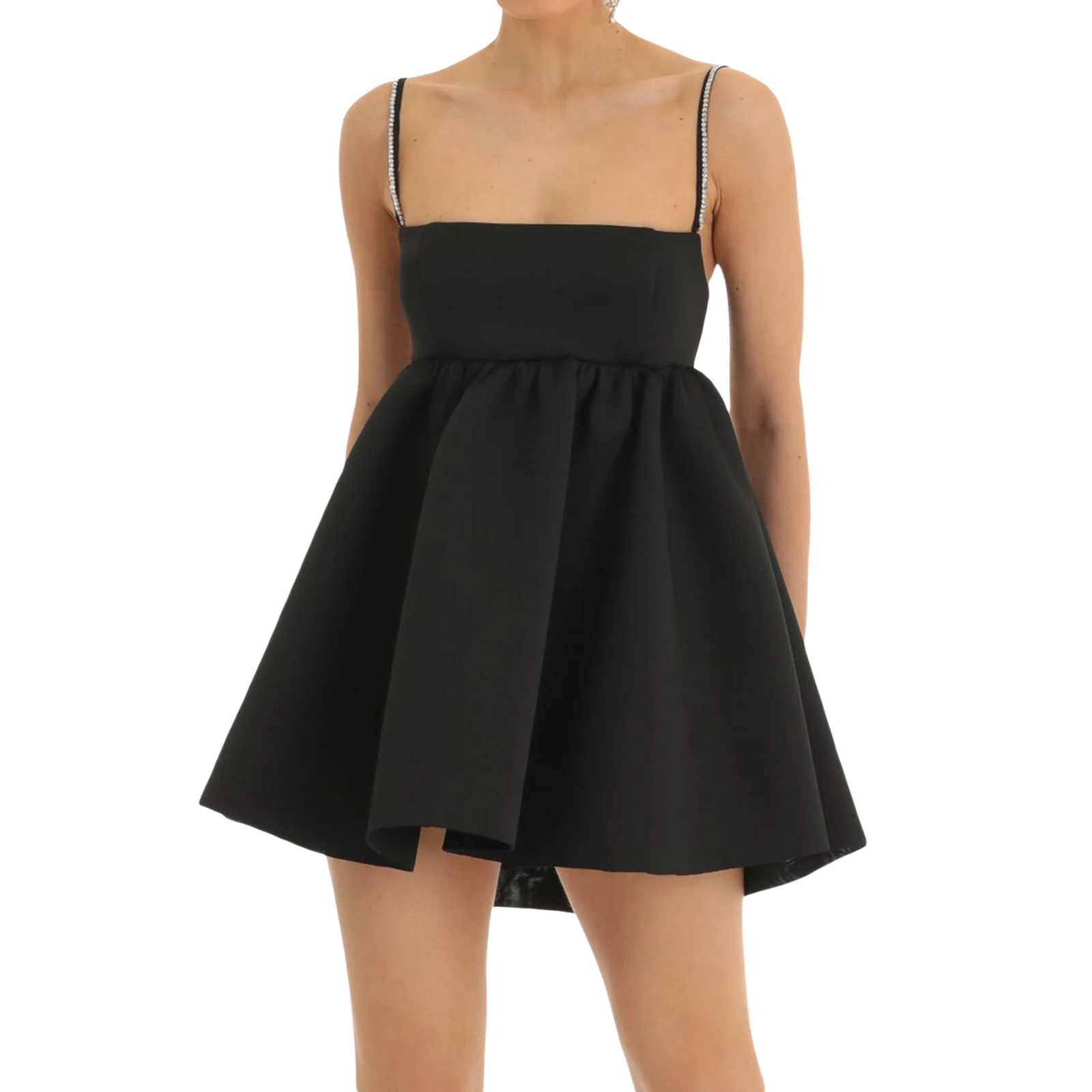 

New Women Summer Casual Sling Dress Solid Color Sleeveless Spaghetti Strap A-Line Dress Cross Tie-Up Backless Mini Dress