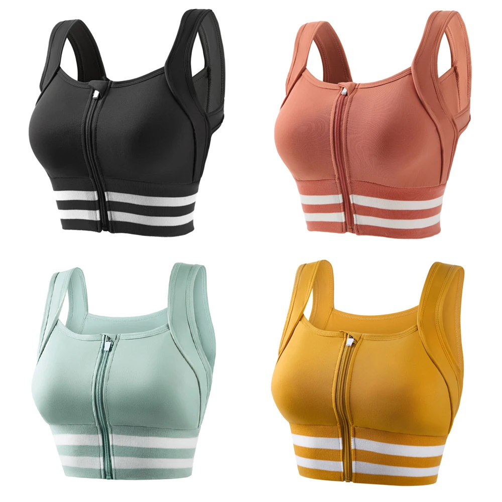 Zipper Front Closure Sports Bra Fitness Crop Tops with Built in Bra Gym Yoga Workout Padded Tank Top Athletic Vest Plus Size 4