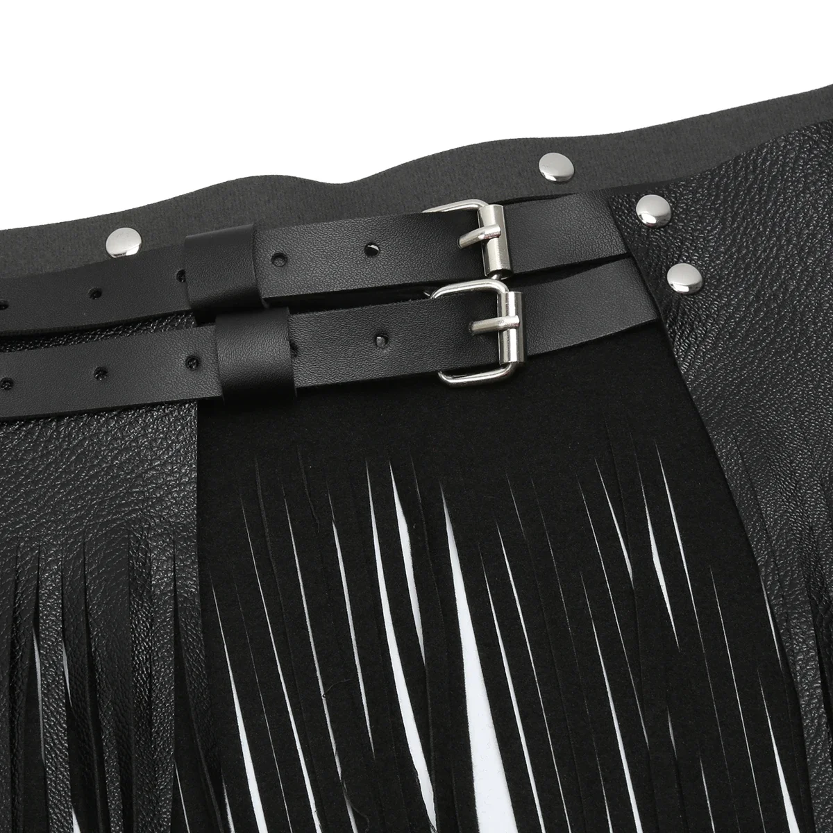 Women Sexy Adjustable Belt Tassels Leather Skirt Halloween Cosplay Party Leather Bdsm Lingerie Punk Gothic Skirt Fetish Clothing