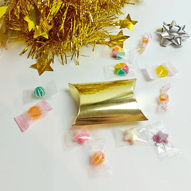 50/100PCS Gold Kissen Candy Boxen Kraft Papier Geschenk Verpackung Boxen Hochzeit Weihnachten Geburtstag Party Neue Jahr Dekorationen – Detail 5