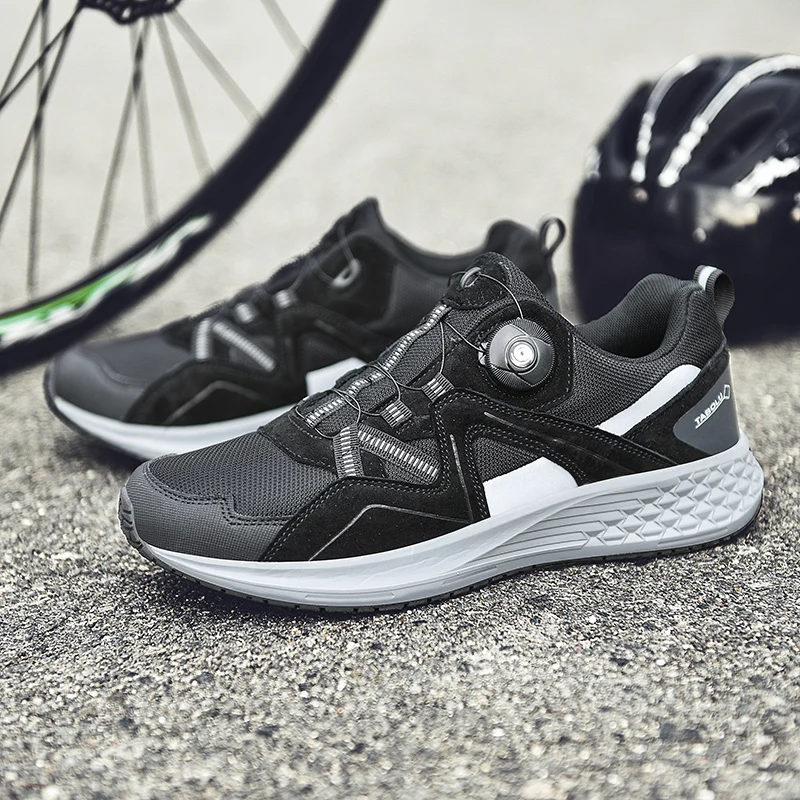 New Men's Bicycle Shoes Outdoor Business and Leisure Cycling Shoes High Peel Leather Mesh Shoes Anti slip Shoes 3