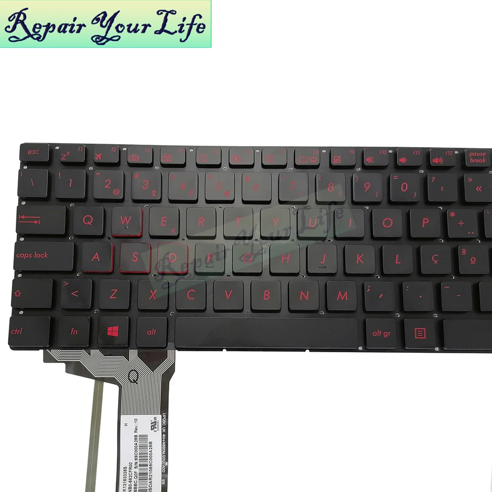 Teclado Retroiluminado em Português Red Light Azerty para Asus N551 N552 N751 N752 N551vw G551 G551jk G551jm Abnt2 Brasil - Imagem 4