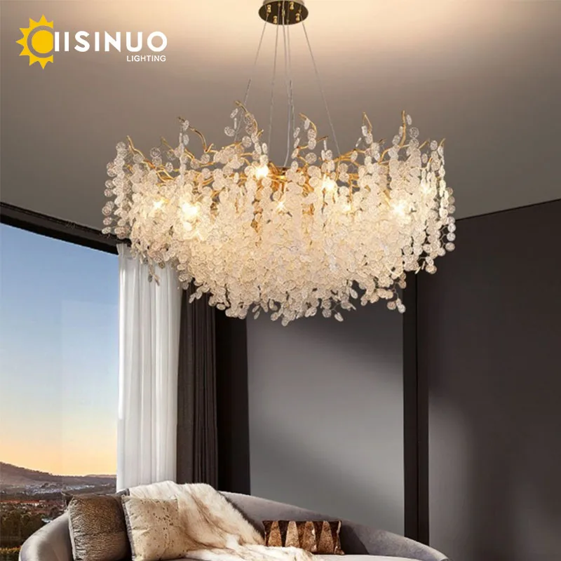 

Modern Crystal Chandeliers Gold Luxury Money Tree Branch Hanging Adjustable Pendant Light Fixtures for Dining Room Bedroom Decor