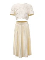 طقم من بلوزة قصيرة وتنورة للنساء ، طقم من جزئين ، قلادة مستديرة ، خصر مرن ، مطوي ، تنورة فضفاضة ، صيف ، جديد ، 13db7078 1