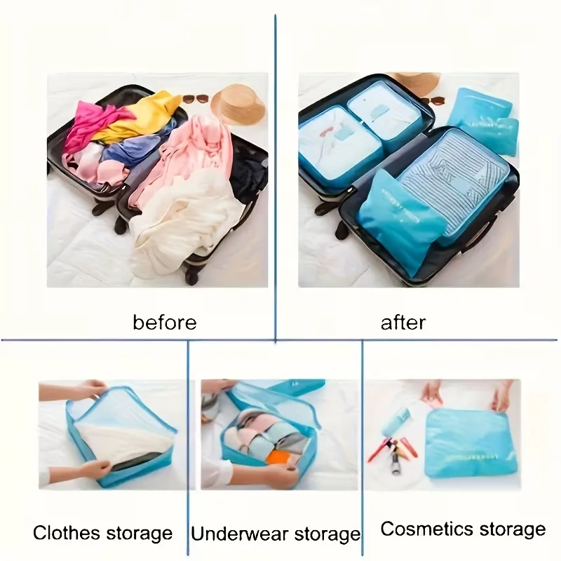 6PCS Luggage Storage Bag Set, Suitable for Business Trips and Travel, Luggage, Clothing, Shoes, Sorting and Sorting Bags, Unisex