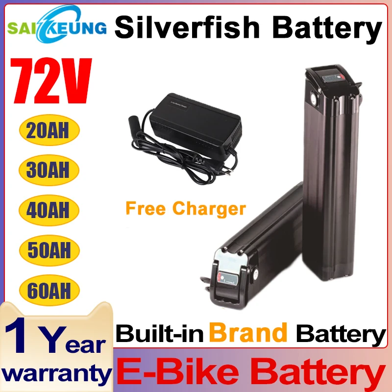 

Electric Bike 36v 48v 52v 60v 72v silverfish 20ah 25 30ah 35ah 40 50ah battery 1000w 2000w 3000w motor kit 18650 lithium battery