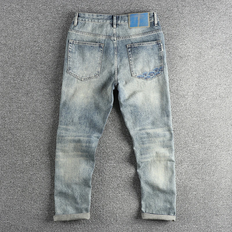 Heavy Washed Vintage Embroidered Denim Jeans Men's Versatile All Season Casual Trend Loose Tapered Straight Leg Pants Cityboys 2