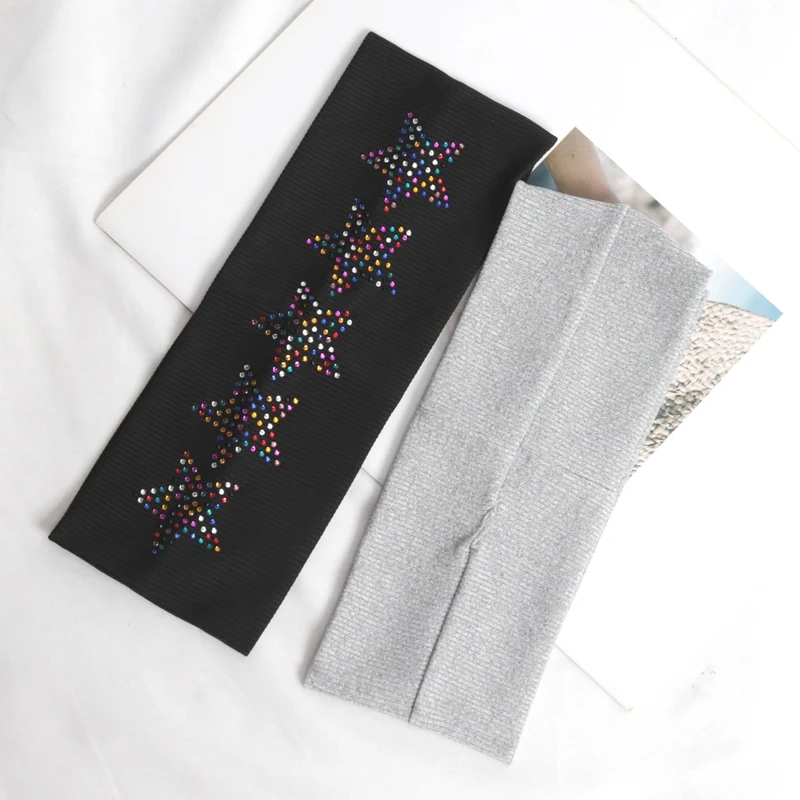 Simple Fashion Black Elastic HairBands for Girls No Slip Soft Hair Accessories Stars Head Wraps for Women Yoga Workout Headband