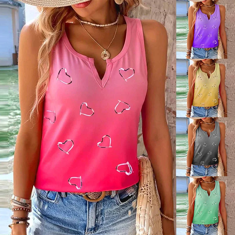

Summer New Style Women Top Print V-neck Tank Blusa Mujer Moda 2023 Gradient Casual Streetwear T Shirt Ropa Y2k Tops Clothes