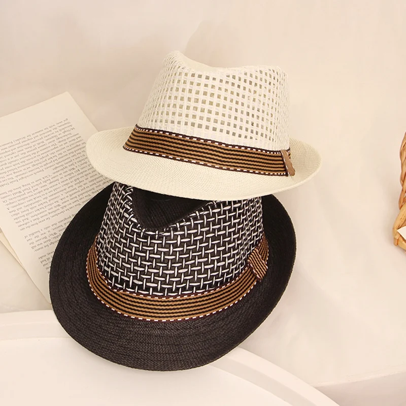 Summer Straw Hat For Children Baby Boy Sunscreen Hats Kids Boys Panama Jazz Hat Outdoor Sun Beach Cap