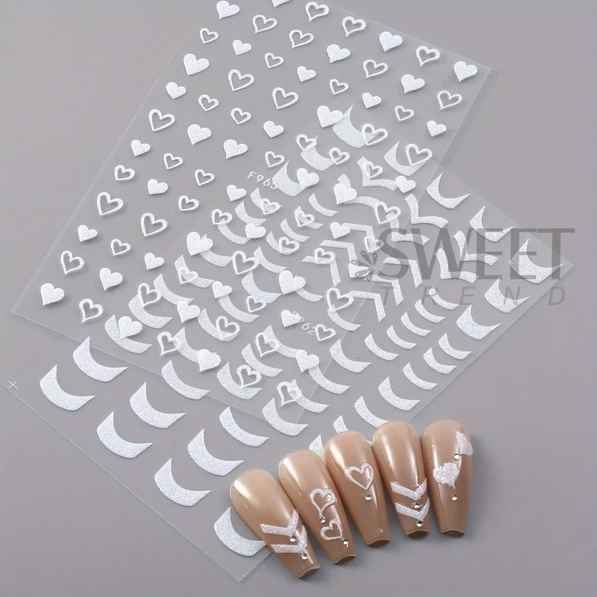 3pcs Glitter Holographic Nail Stickers Shimmer White Heart Star Butterfly Design 3D Decals Sliders Kawaii Theme Manicure Decor