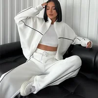 Fjedly-Ensembles de survêtement rayés pour femmes, cardigan décontracté, pantalon à manches longues, sport, imbibé, proximité féminine, entraînement Wstring, 2 pièces 3