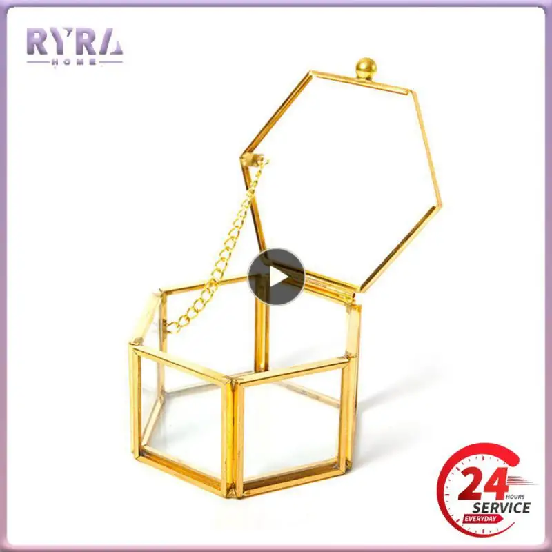

Decorations Exquisite Design Convenient Functional Transparent Glass Elegant Modern Geometric Jewelry Box Chic Accessory Rack