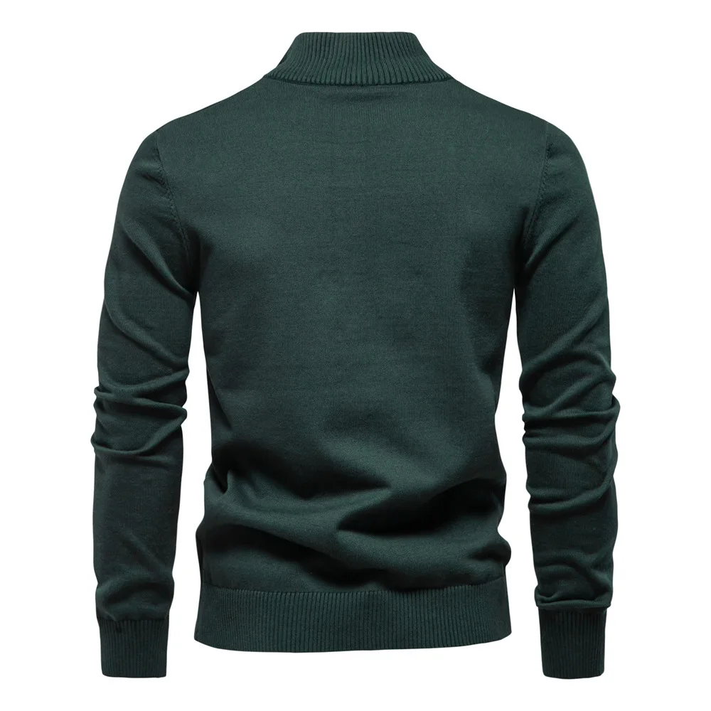 Mens Cotton Sweaters With Stand Collars Casual Half Zip Solid Color Pullovers High Quality Mens Knitted Turtleneck Sweaters 2