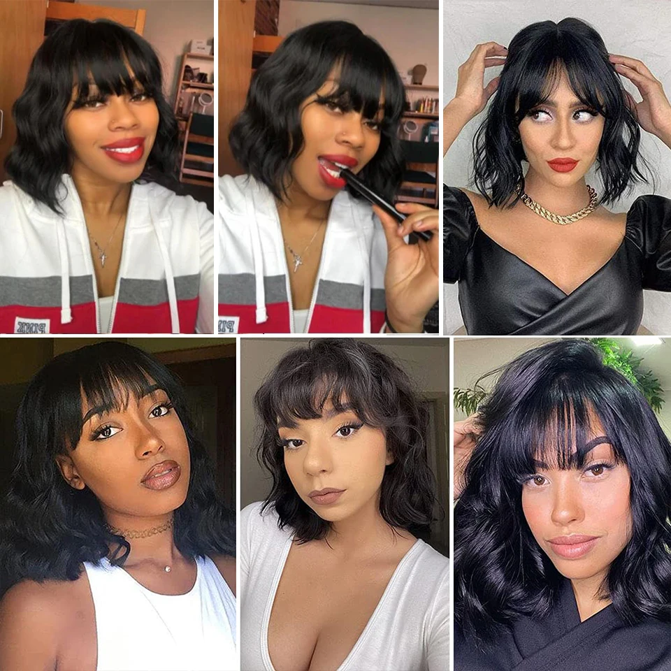 Rebecca Short Body Wave Bob Human Hair Wigs Natural Remy Brazilian Hair Wigs With Bangs  Ombre Color For Black Women images - 6