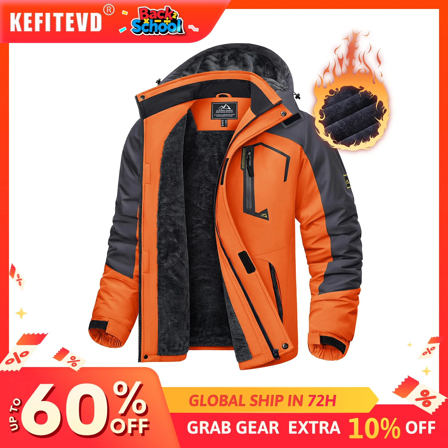 Winter Ski Jacket Men's Warm Fleece Lined Jackets Heavyweight Coat 1