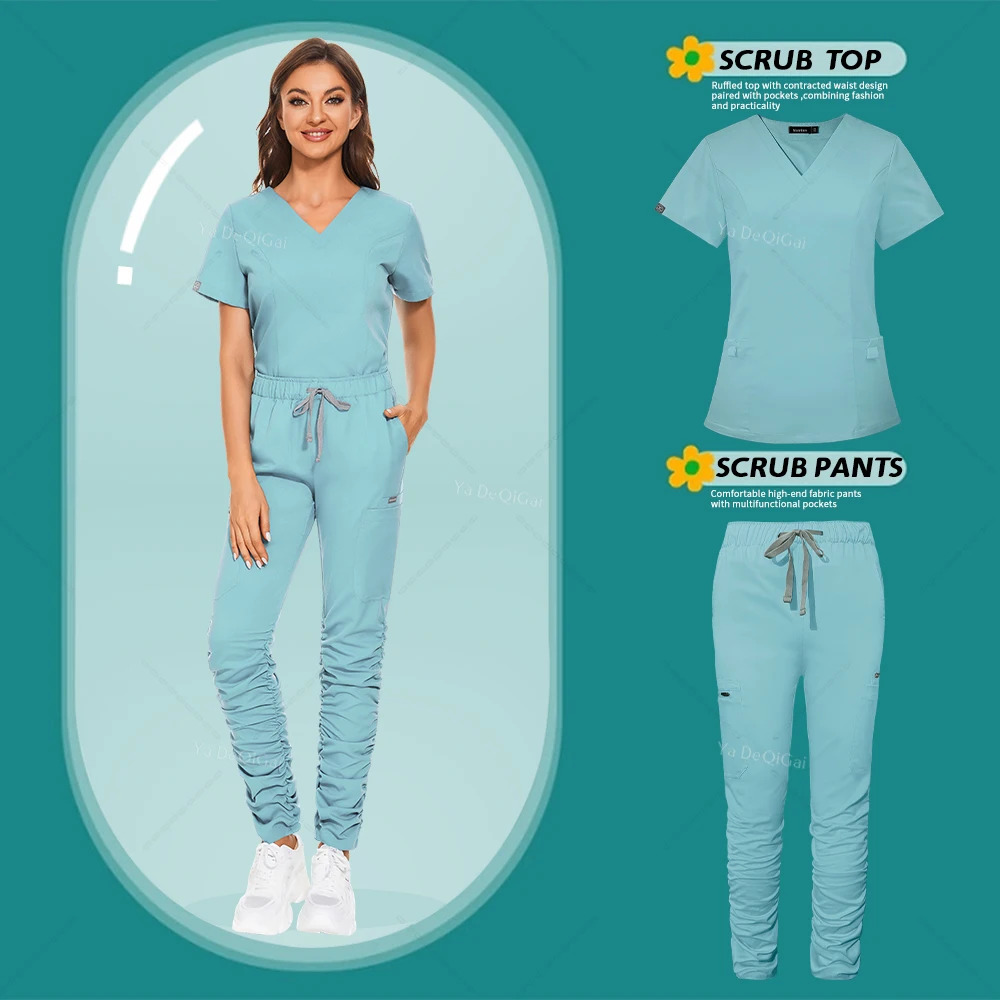 

Summer Short Sleeve Tops Pockets Pants Nurse Scrubs Set Medical Uniforms Surgical Uniform Pet Grooming Hospital Workwear