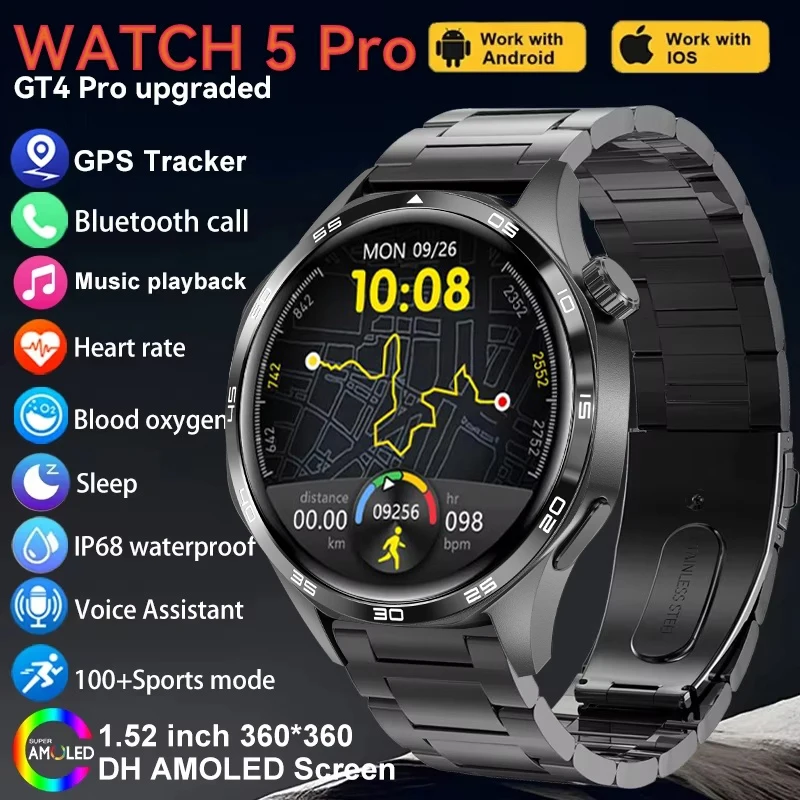 smart watch GT5 PRO Smart Watch Men Watch 5 Pro AMOLED HD Screen Bluetooth Call GPS Trajectory NFC Heart Rate Compass