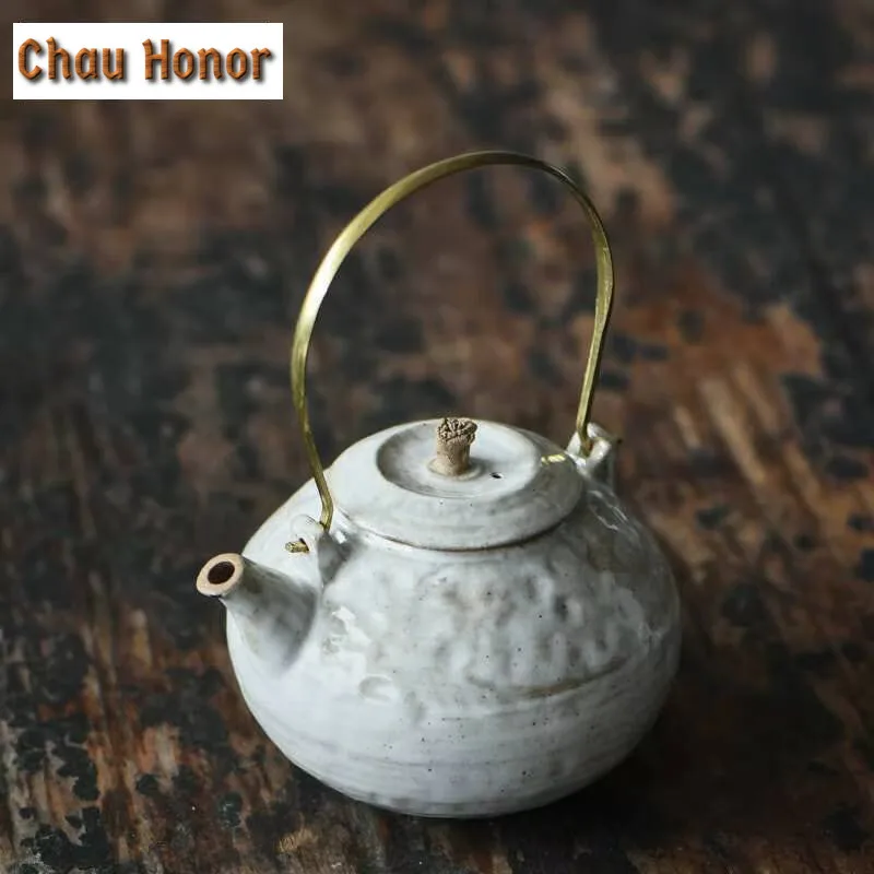 130ml Hand Made Rough Lifting Beam Teapot Zen Powder Yin Pot Tea Soaking Hammer Kettle with Infuser Kung Fu Tea Ceremony Craft