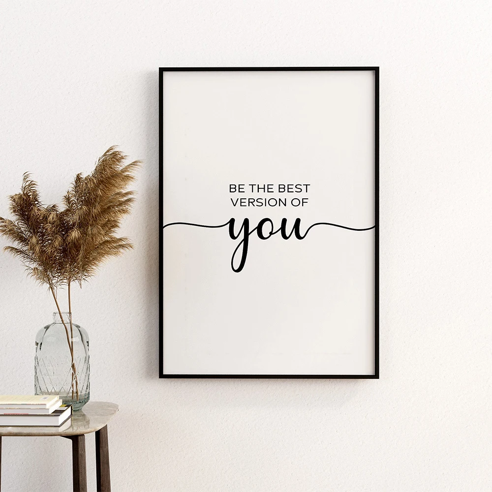 

Будьте лучшей версией товара, черный и белый плакат, печать, Минималистичная картина в скандинавском стиле, Картина на холсте, декор для спальни