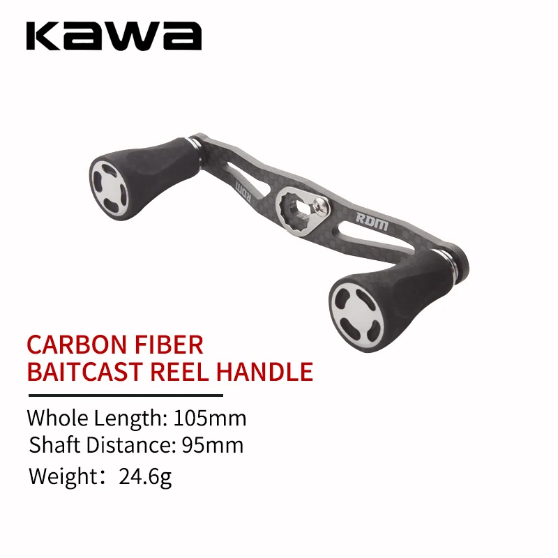 Kawa Fishing Reel Handle Carbon Fiber With EVA Knob Hole Size 8*5/7*4mm Length 105mm Fishing Tackle Accessory
