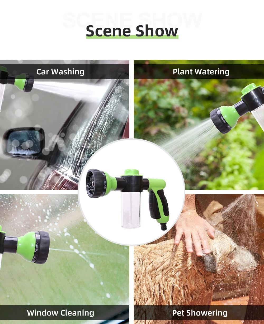 Pistolet à Mousse ESOW 8 Fonctions - Buse De Tuyau Avec Distribeur De Savon Pour Lavage Voiture