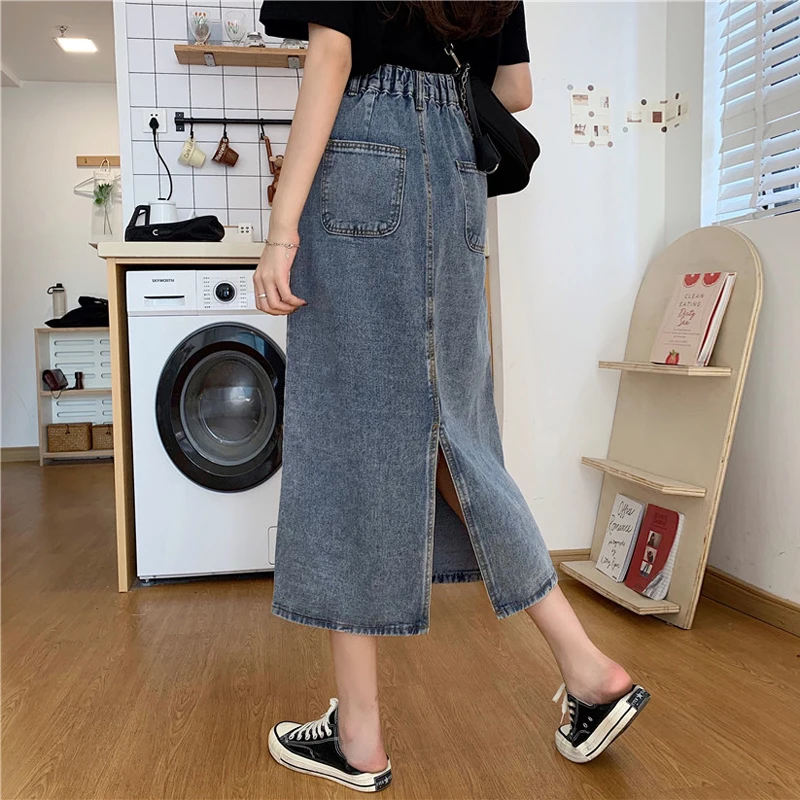 Large Size Skirt for Women 2023 Spring and Summer New Split Denim Skirt for Plump Girls High Waist All-Match A- line Skirt Mid-L dear girls