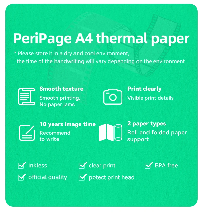 Description Picture 5 of itemThermal Paper A4 210X30mm /210X297mm for PeriPage A40 Official Fax Machine Papers 10-15 Years or 2-3 Years Paper Roll Fold