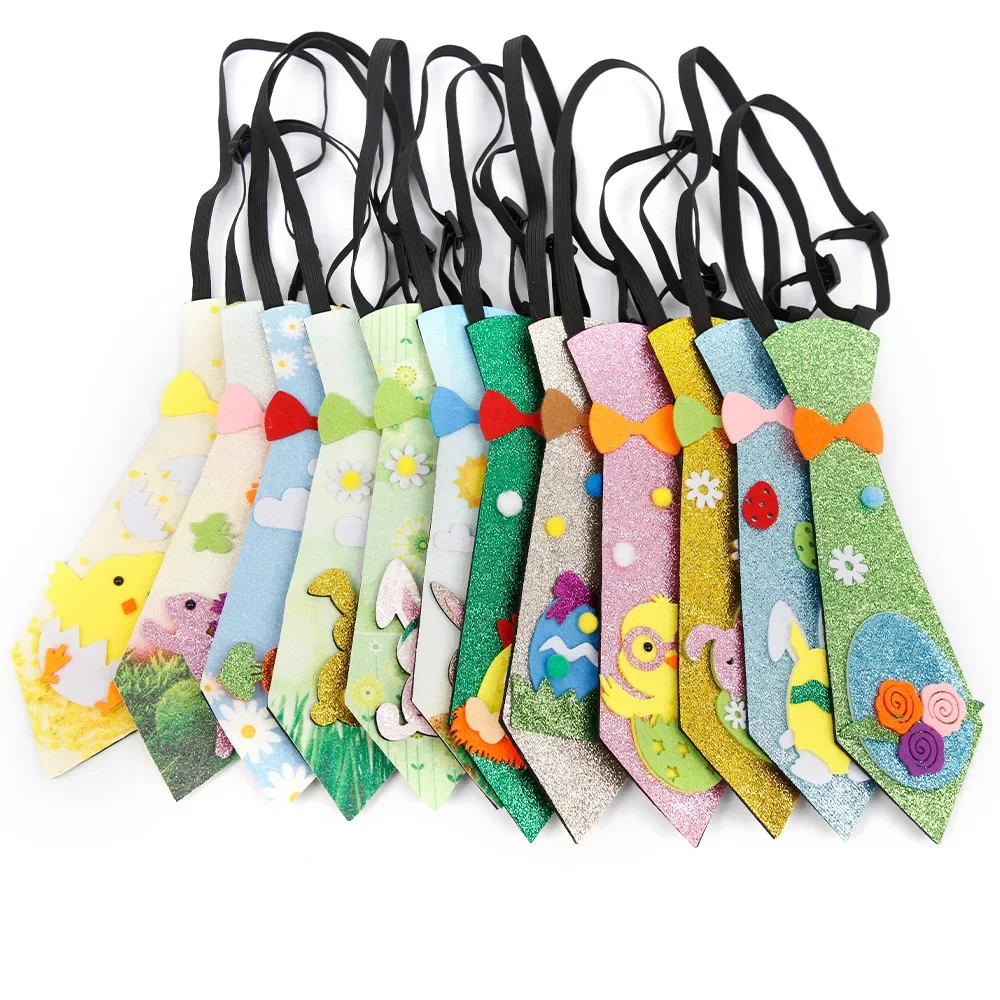 

Easter Rabbit Tie Cartoon Chicken Colorful Egg Bunny Bowtie Happy Easter Party Decorations Children's Gift Golden Scallion Tie