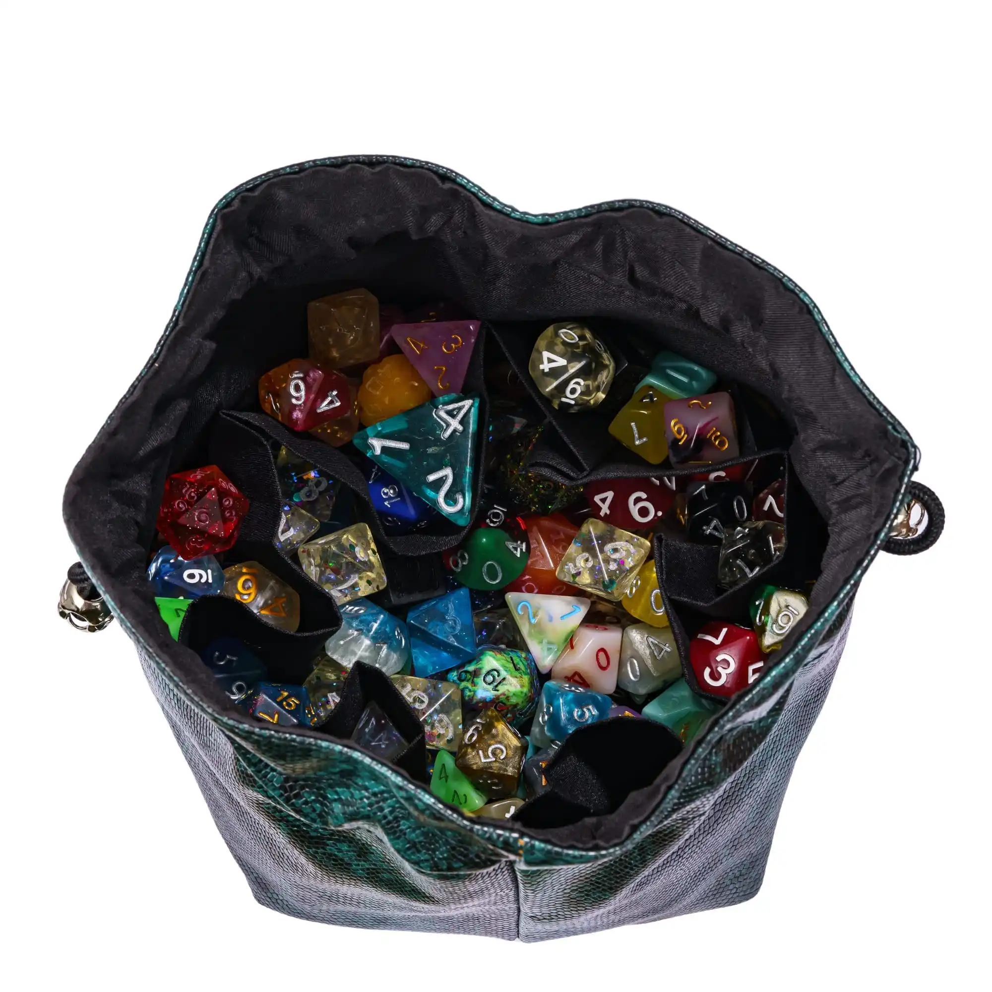 Cusdie Drawstring Dice Bag with Dragon's eyes Big Leather Storage Pouch DND Polyhedral Dices Holder Store Up to 100+ Dices