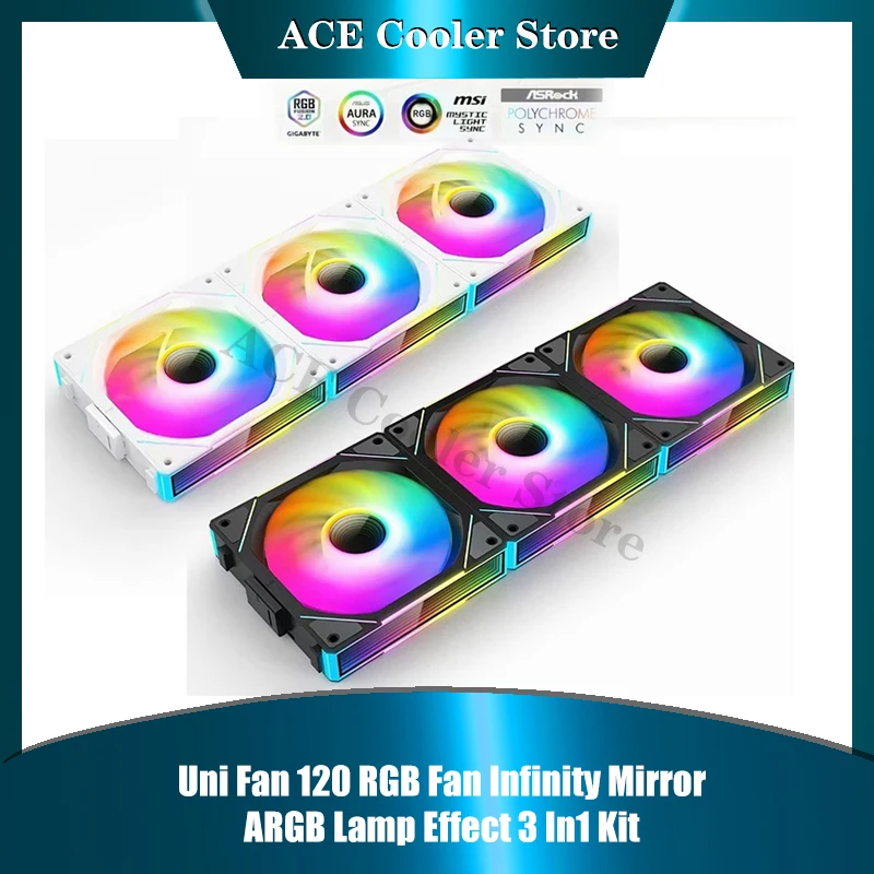 Uni Fan Sl120 com Espelho Infinito Efeito de Lâmpada Argb em Lâmina Reversa 3pin 5v Espaço Ilimitado Mute Watercooler Ventilateur