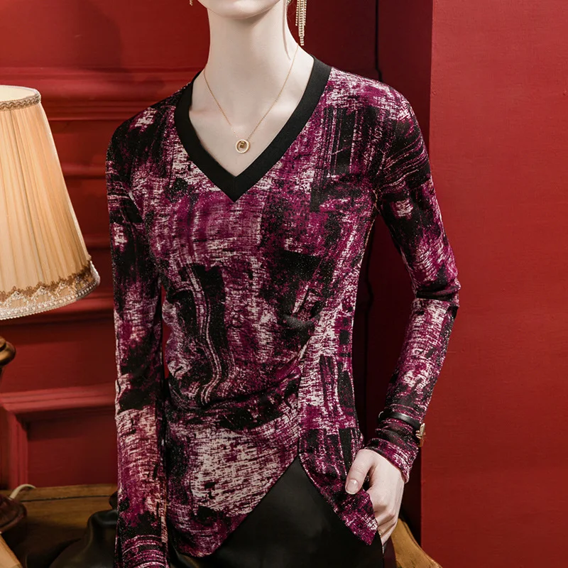 

High Quality 2024 Women Tops Gauze Print Winter Autumn T-Shirt Female Tie-dye Clothing Sexy Crop Top Clothes Casual Blouse Y2k