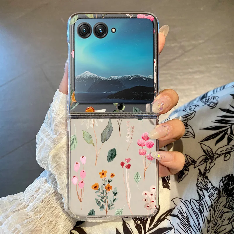 Colorful Flower Pattern Clear Shockproof Folding Phone Case