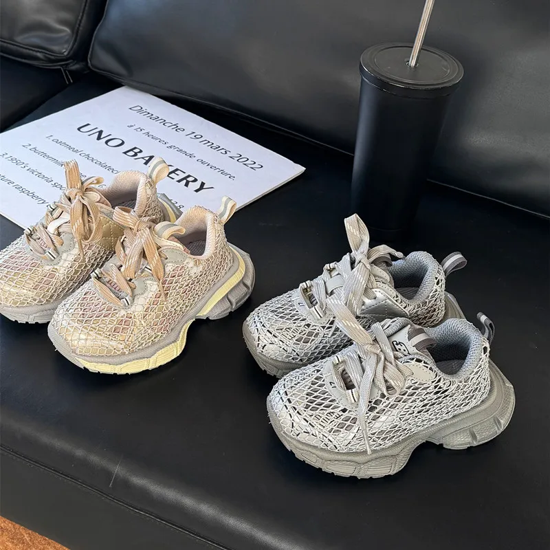 Spring New Children's Fishing Net Water Diamond Running Shoes Boys Girl Explosive Street Trendy Sports Shoes 4-15 years old