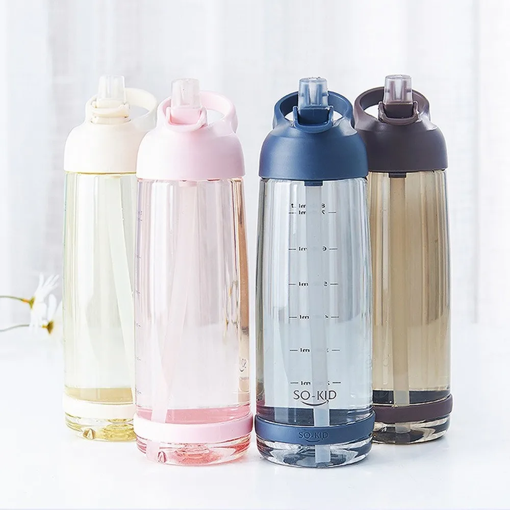 550ml/850ml/1000ml Outdoor Water Bottle with Straw Sports Bottles Eco-friendly with Lid Hiking Camping Plastic For Kid And Adult
