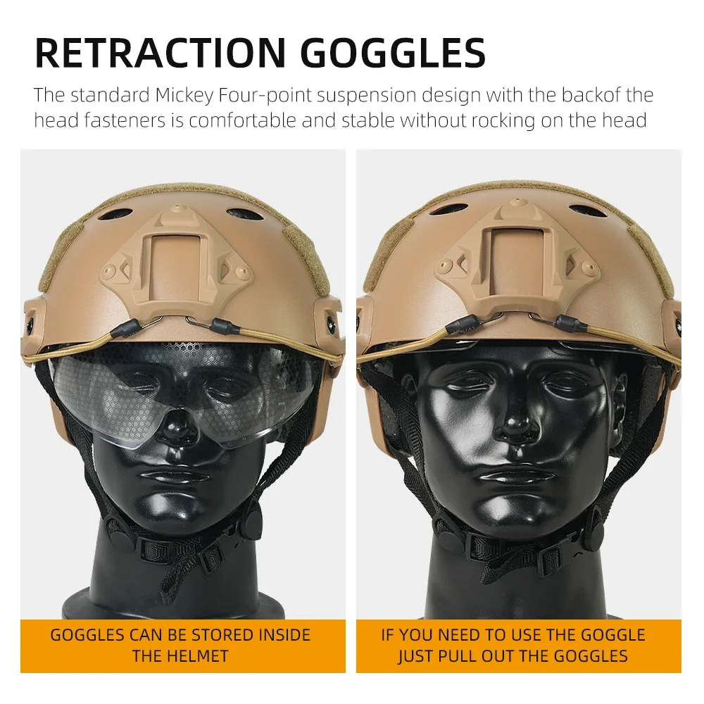 Tactical Helmet Fast PJ Airsoft Helmet with Goggles ABS CS Riding Shooting Helmets Outdoor Sports Head Protection Gear