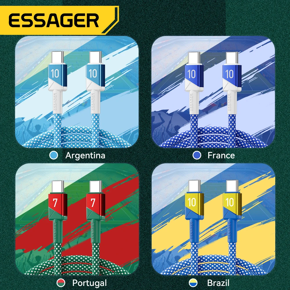 ESSAGER 100W 5A USB C to USB C Cable for iPhone 17 16 15 14 Pro Max MacBook iPad Laptop Fast Charging Football Team Colors Wire