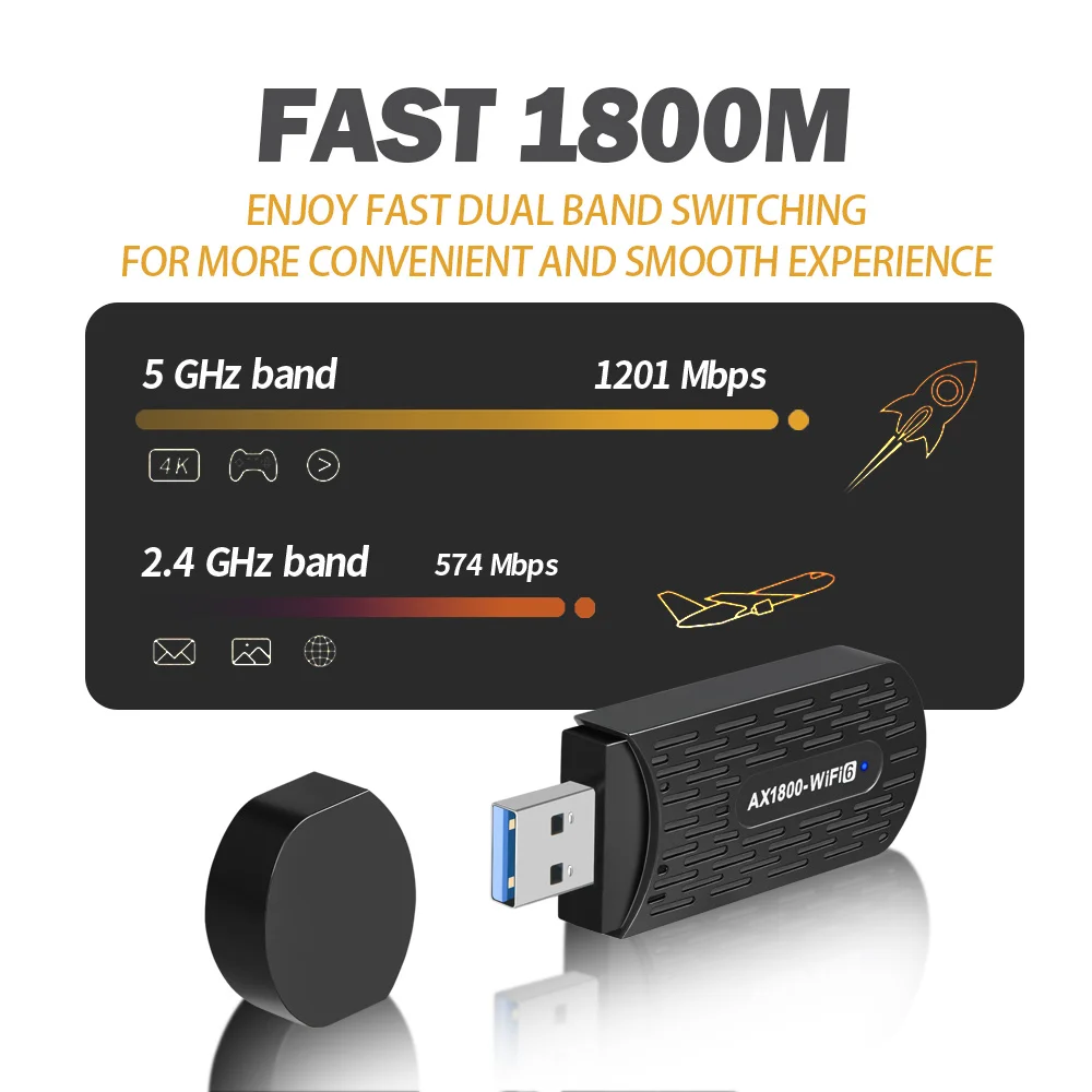 AX1800 WiFi6 어댑터 2.4G/5Ghz USB 와이파이 동글 무선 네트워크 카드 데스크탑 노트북용 Win10/11 리눅스