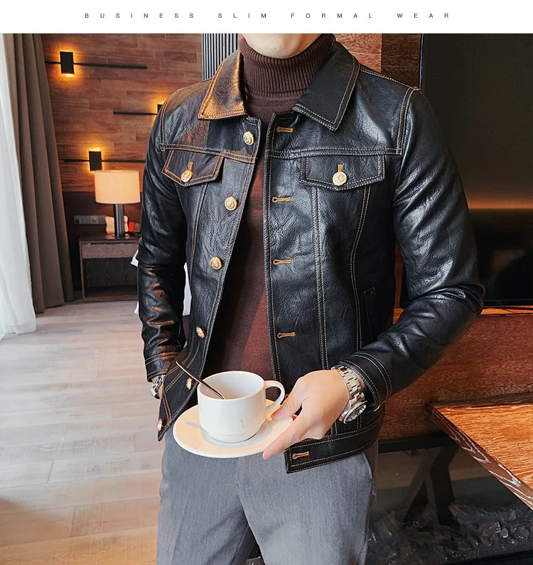 Leather Jacket Men Black Leather Coat Casual Korean Style Chaquetas Hombre Motorrad Jacke Single-breasted Lapel Leather Jacket genuine leather motorcycle jackets