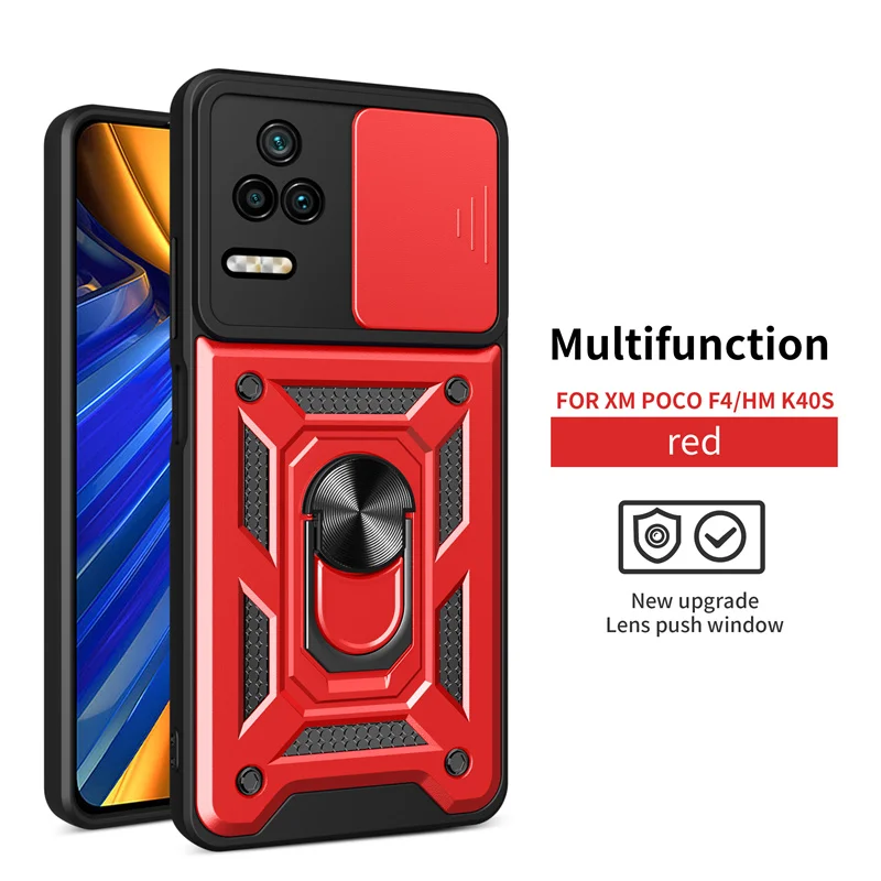 Magnetic Ring Bracket Armor Back Cover with Slide Camera Protector