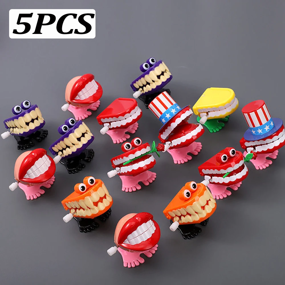 

5Pcs Dental Children Gifts Clinic Gift Teeth Shape Clockwork Toy with Chain Novelty String Up Jumping Walking Mouth Toys