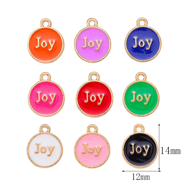 20 Teile/los 12x14mm 9 farbe Freude Brief Doppel Gesicht Emaille Legierung Charme Anhänger DIY Tropfen Ohrring Für frauen Schmuck Machen Zubehör – Detail 1