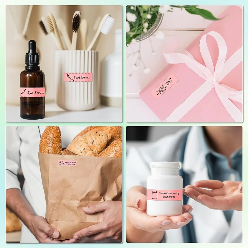 3 롤 핑크 열전사 라벨 용지 12x40mm 160 라벨/롤 홈 오피스 이름표용 방수 및 찢어짐 방지 스위치 마킹