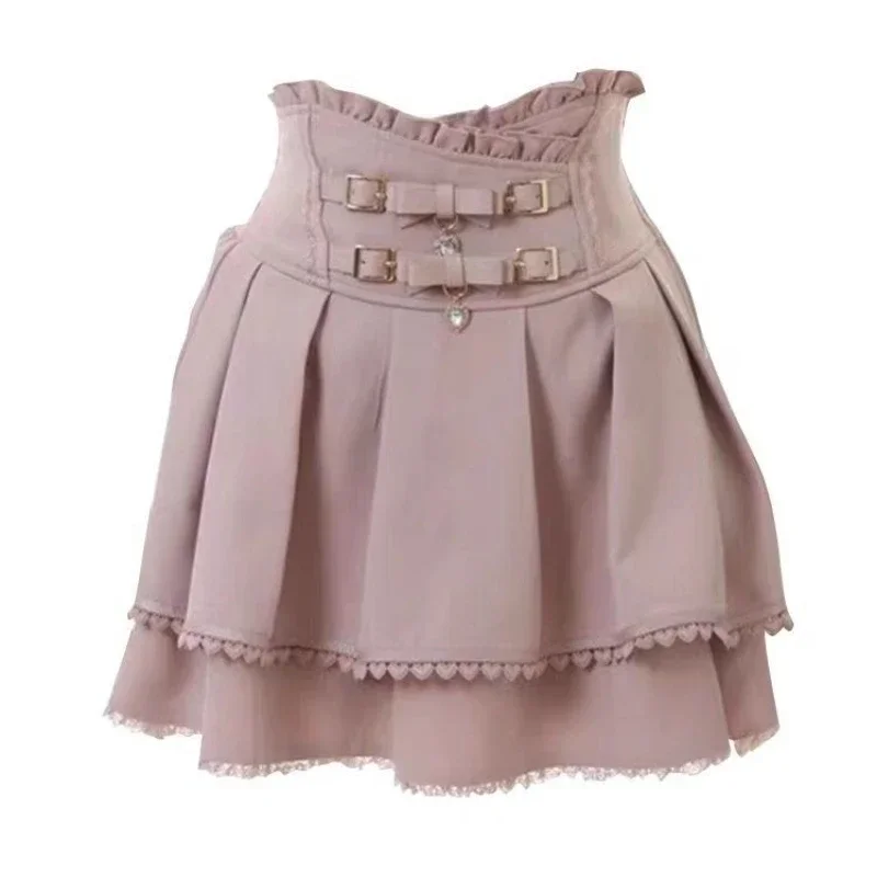 Japanese Kawaii Mini Cake Skirts Womens JK Jupe Fairy Bandage Lolita High Waist Y2k Aesthetic Sweet Lace Gothic Faldas Skirt 4