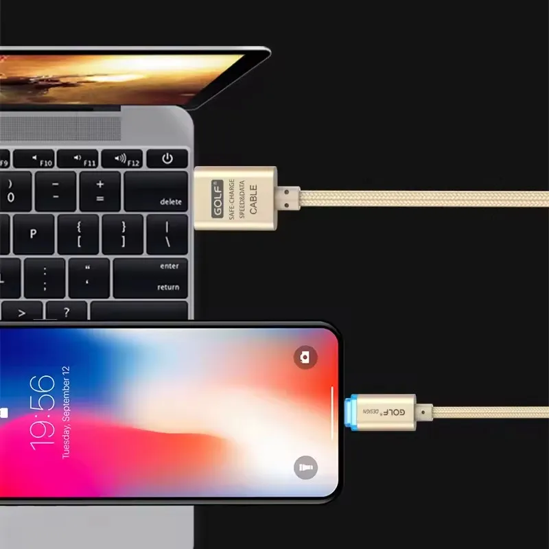 스마트 LED 고속 충전 USB 케이블 (아이폰 6, 6S, 7, 8 플러스, X, XR, XS 맥스, 11, 12, 13 미니, 14 프로 맥스, SE 2020 호환) 나일론 편조 데이터 케이블