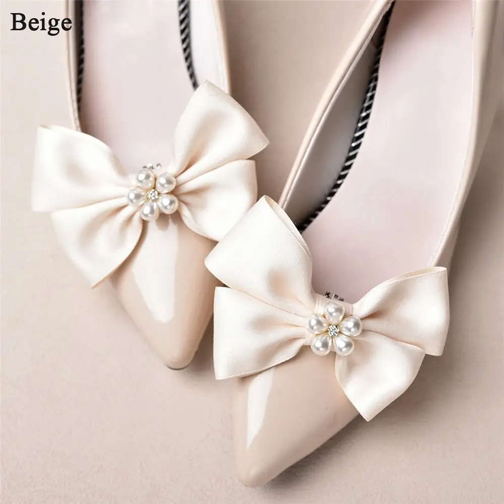 2 Stück Hochzeit elegante abnehmbare Schuhe Schnalle Perle Schuhclips Schleife Schuhdekoration – Detail 5