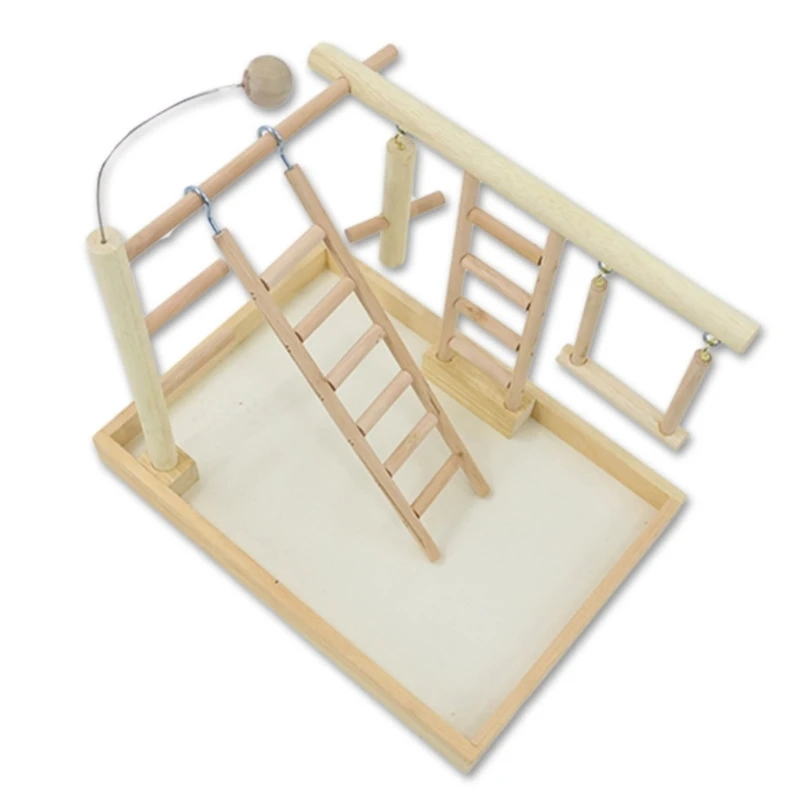 

Lovebird Budgies Cage Perch Stand with Ladder Swing Climbing Wooden Bridge