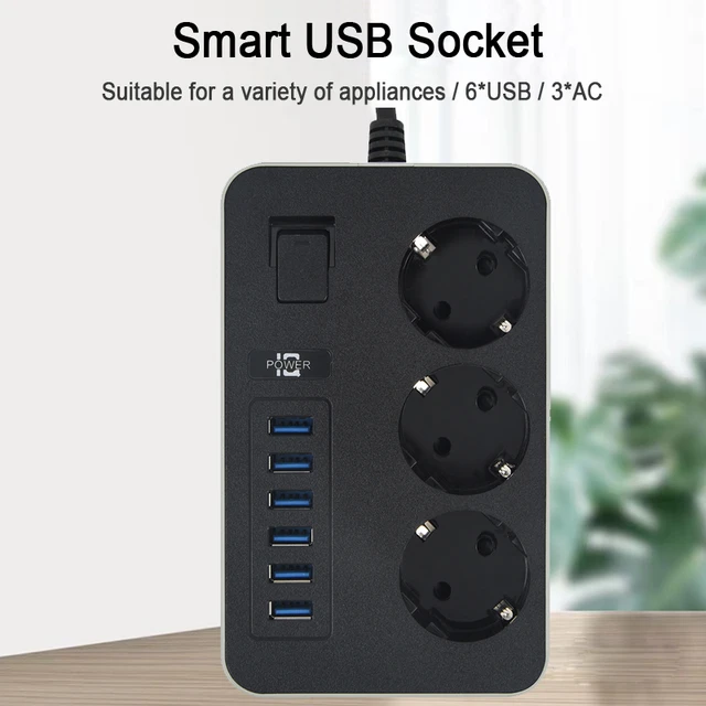 EU Plug AC Outlet Power Strip Multiprise 3m Extension Cord Electrical  Socket Smart Home 6 USB